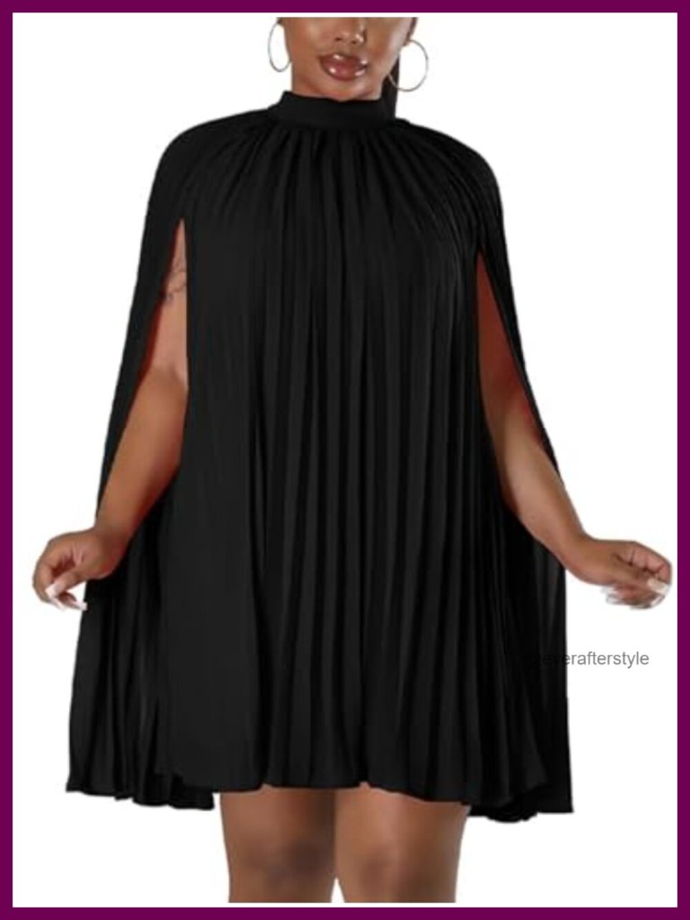 Women's Cape Dress Pleated Cocktail Party Mini Dress